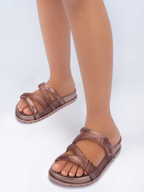 Zaxy Barbie Pop Lace Slide for Kids and Teens - Metallic Pink/White